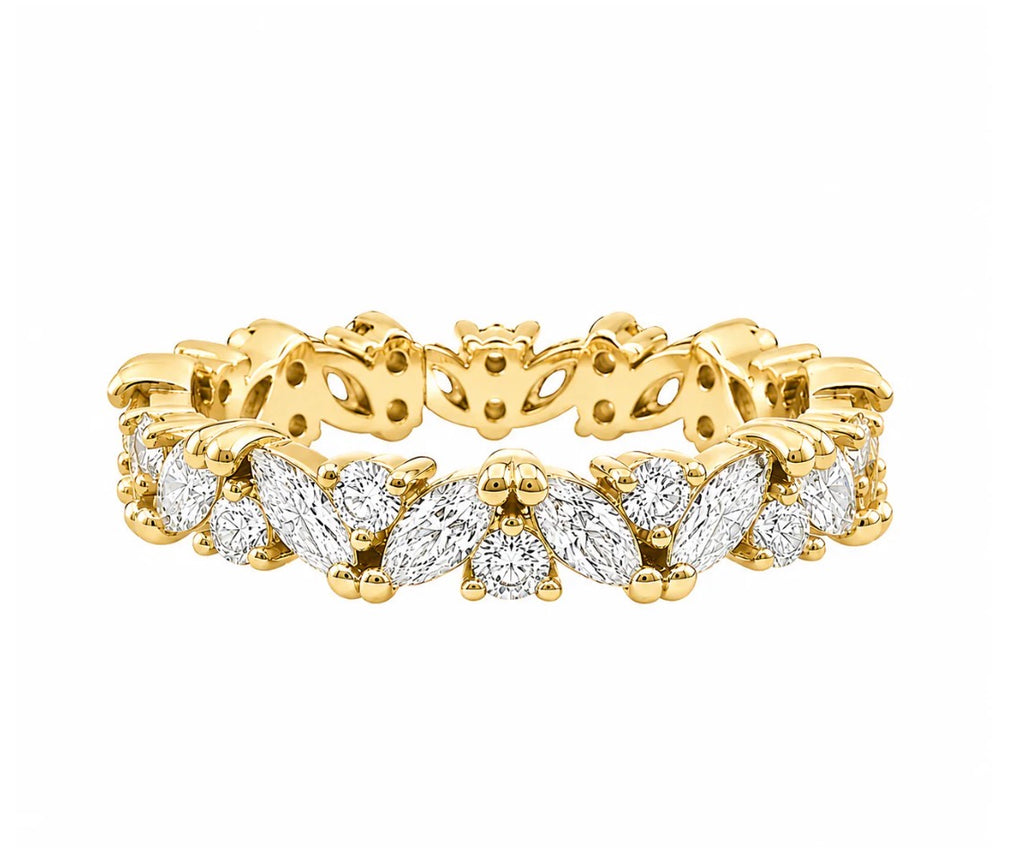 AJ Ring Sterling Silver Marquis and Round Cluster Moissanite