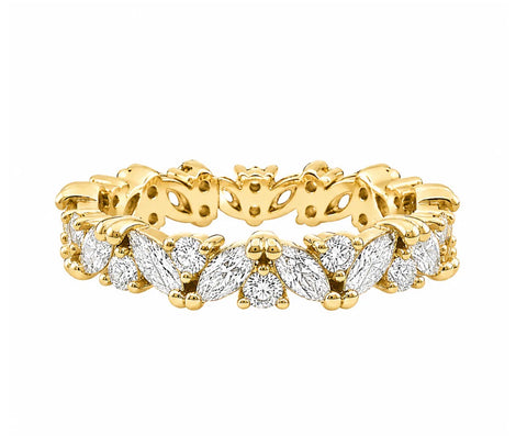 AJ Ring Sterling Silver Marquis and Round Cluster Moissanite