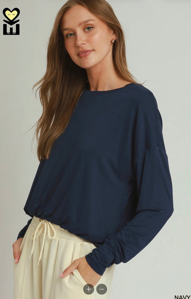 Umgee Double Lined Bubble Hem Long Sleeve Top H1127
