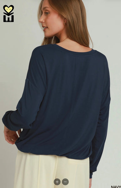 Umgee Double Lined Bubble Hem Long Sleeve Top H1127