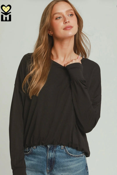 Umgee Double Lined Bubble Hem Long Sleeve Top H1127