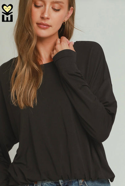 Umgee Double Lined Bubble Hem Long Sleeve Top H1127