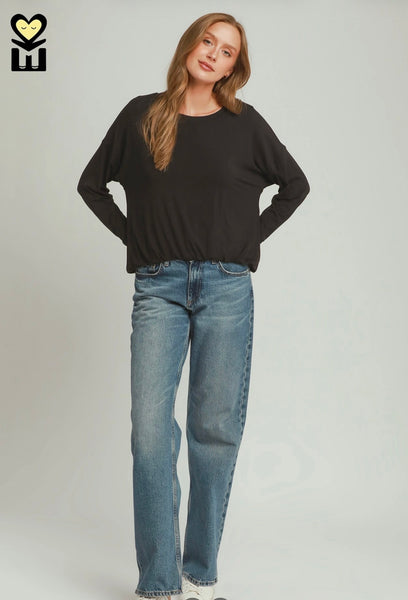 Umgee Double Lined Bubble Hem Long Sleeve Top H1127