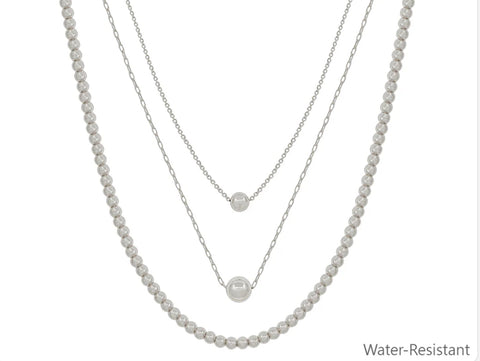 WH Triple Layered Silver Beaded and Chain 16”-18” N-1780S