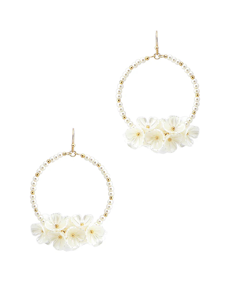 CC Earrings Flower Hoop White AE5917-WHT-GD