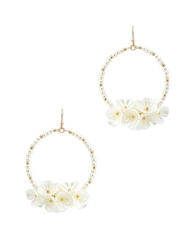 CC Earrings Flower Hoop White AE5917-WHT-GD