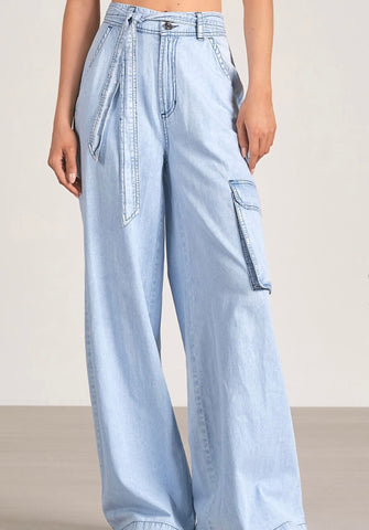 Pants Blue Wash Cargo Wide Leg Pants