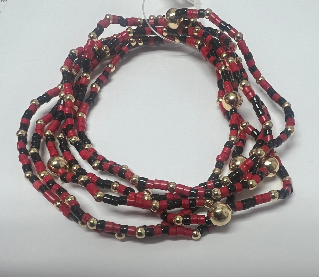 WH Bracelet Red and Black and Gold Stretch Bracelet B-2473rdbk