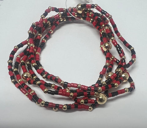 WH Bracelet Red and Black and Gold Stretch Bracelet B-2473rdbk
