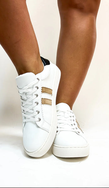 Sneakers Corky Showtime White, Tan and Black