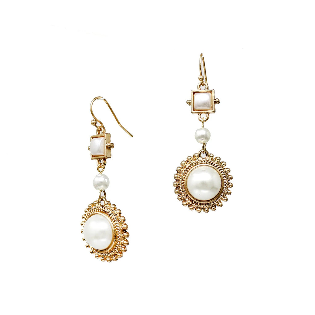 WH Earrings Gold Geometric and Pearl 1.25" E-4843PL