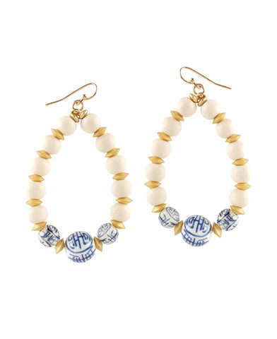 CC Earrings Wood & Porcelain Teardrop FE6633-MGIVY