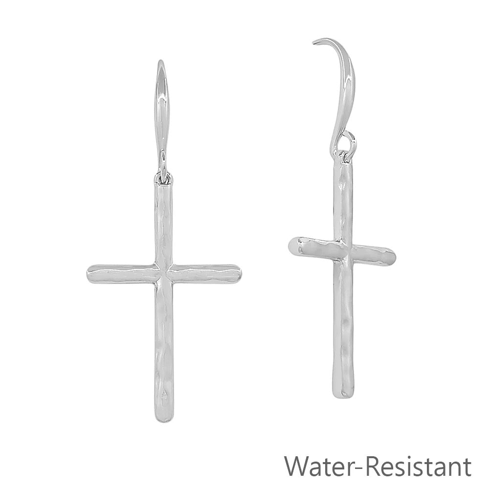 WH Earrings Hammered Silver 1.25" Cross E-4690S