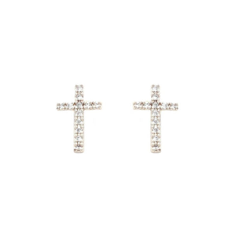 WH Earrings Silver Rhinestone .5" Cross Stud E-4782S