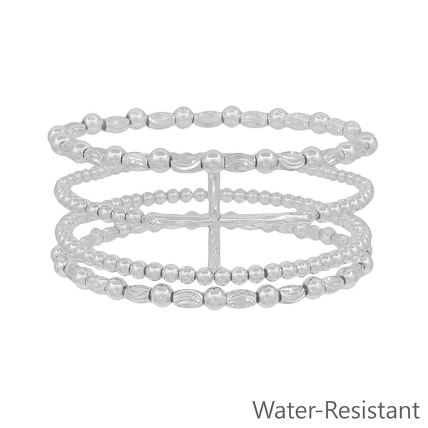 WH Bracelet Set of 4 Gold and Silver Cross or Silver and 4MM Beaded Stretch B-2395