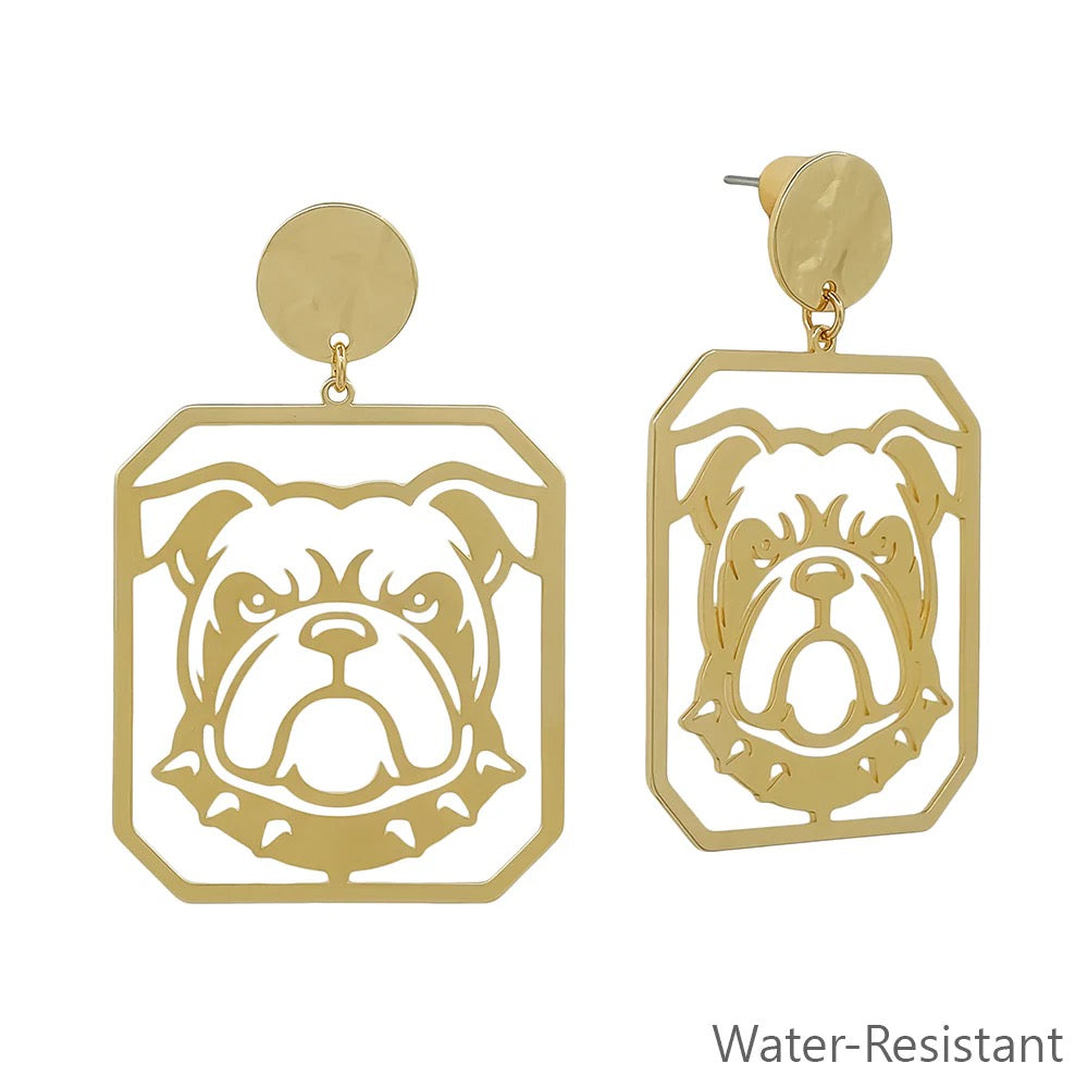 WH Earrings Gold Open Cut Out Bulldog with Circle E-4852G