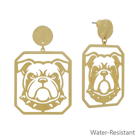 WH Earrings Gold Open Cut Out Bulldog with Circle E-4852G
