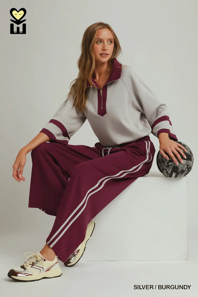 Umgee Jogging Set Lounge Wear Grey and Burgundy H1226