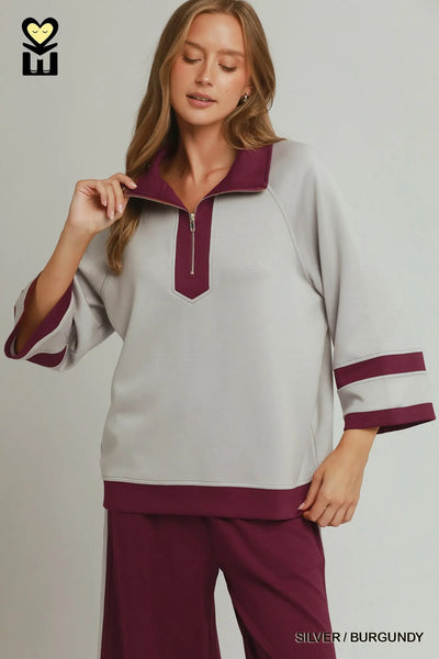 Umgee Jogging Set Lounge Wear Grey and Burgundy H1226