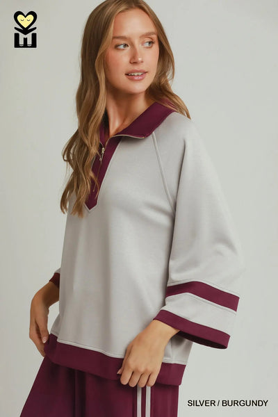 Umgee Jogging Set Lounge Wear Grey and Burgundy H1226