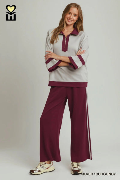 Umgee Jogging Set Lounge Wear Grey and Burgundy H1226