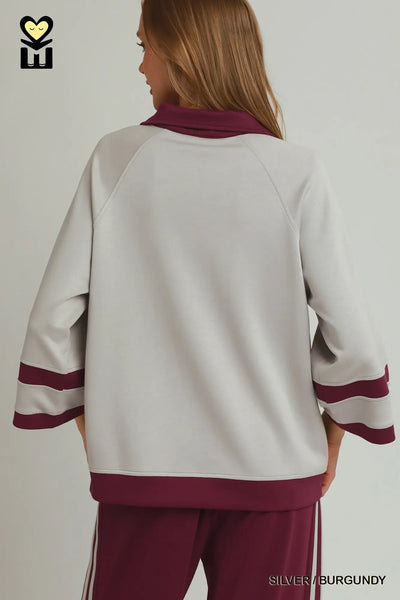 Umgee Jogging Set Lounge Wear Grey and Burgundy H1226