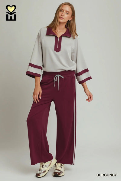 Umgee Jogging Set Lounge Wear Grey and Burgundy H1226