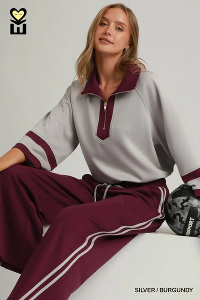 Umgee Jogging Set Lounge Wear Grey and Burgundy H1226