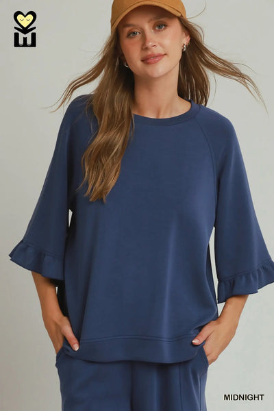 Umgee No Lining Spaceknit Wide Leg Pants with Drawstring H1248