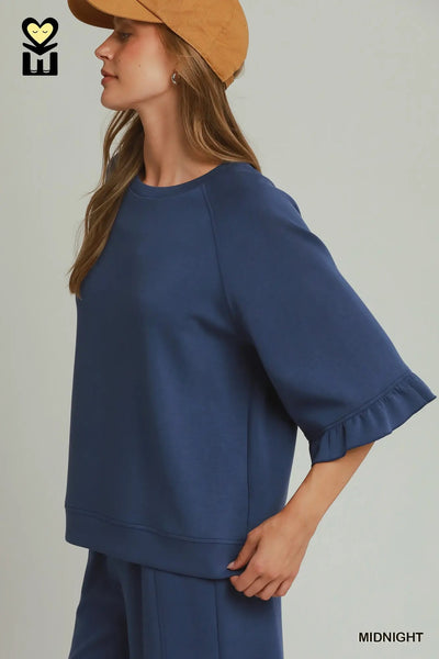 Umgee No Lining Spaceknit Wide Leg Pants with Drawstring H1248