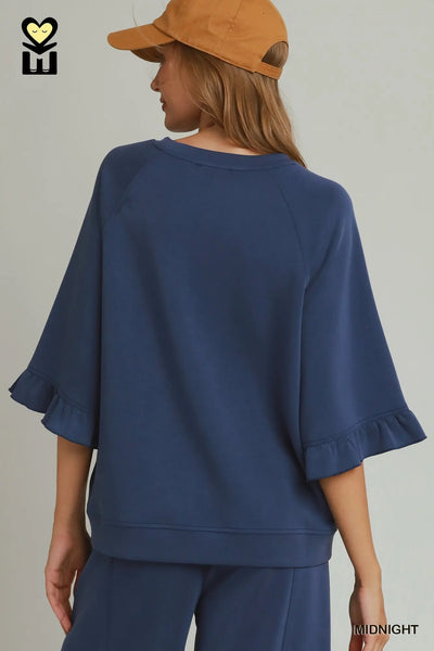 Umgee No Lining Spaceknit Wide Leg Pants with Drawstring H1248