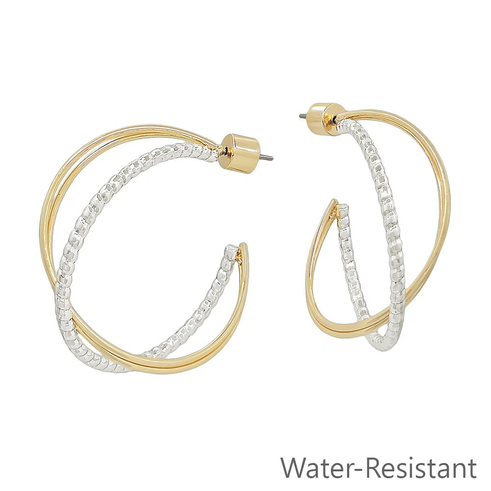 WH Earrings Gold and Silver Twisted Hoop E-4558GS
