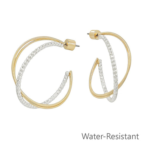 WH Earrings Gold and Silver Twisted Hoop E-4558GS