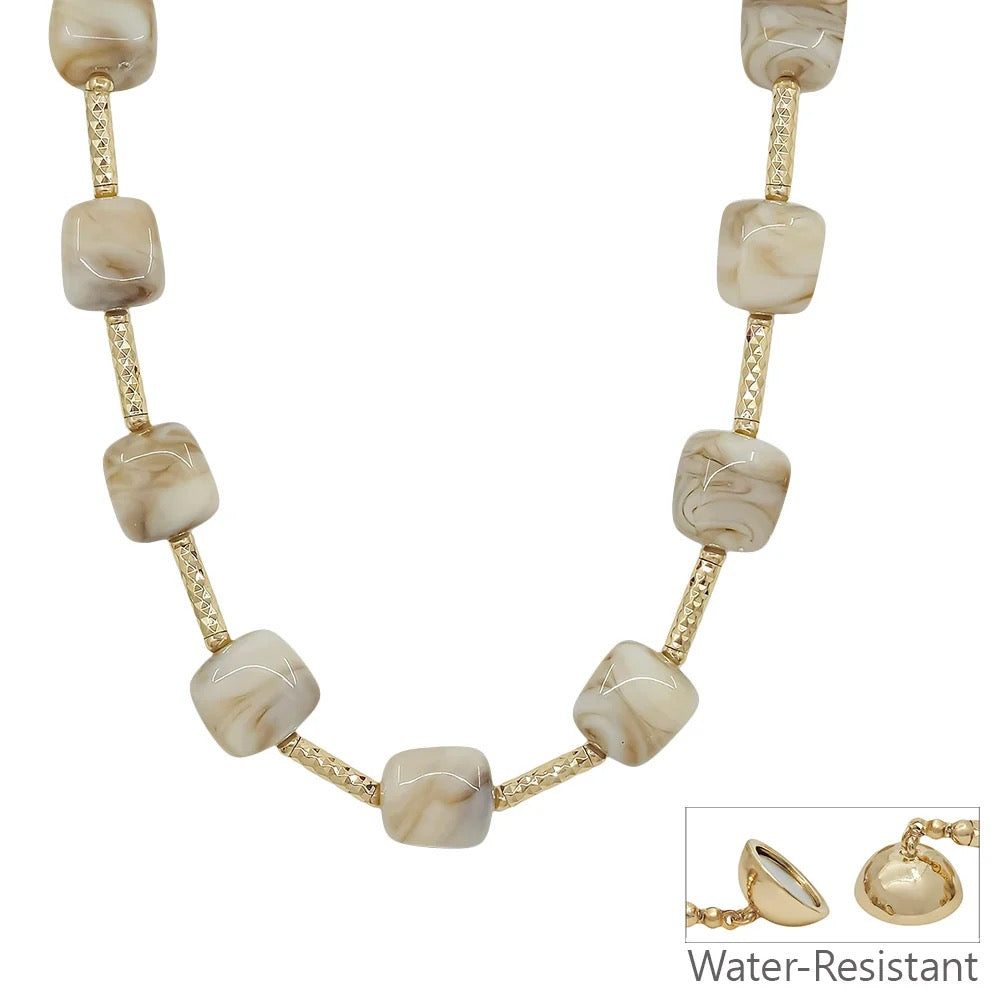 WH Necklace 16MM Natural Beaded and Gold Bar  MNE2717