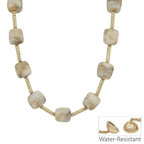 WH Necklace 16MM Natural Beaded and Gold Bar  MNE2717