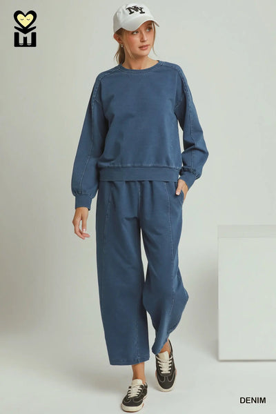 Pants Set Denim Washed Blue Set
