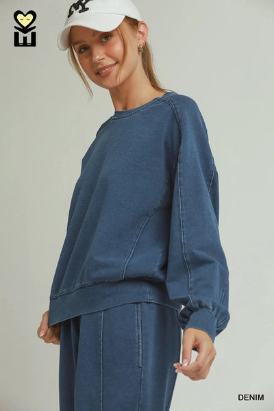 Pants Set Denim Washed Blue Set