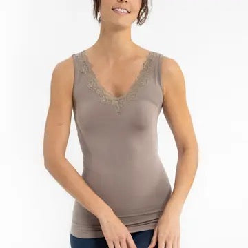Elietian Lace Trim V-Neck Tank Regular