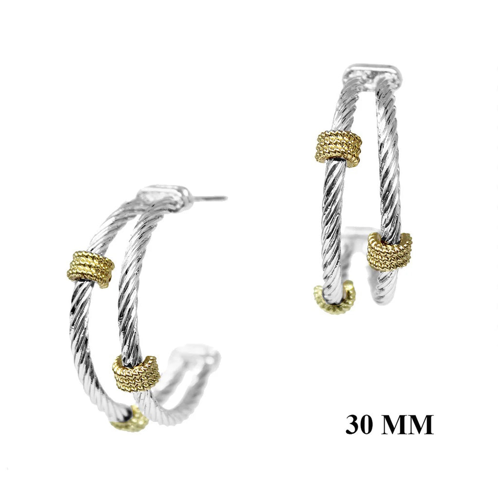 WH Earrings Silver Wired with Gold Rhinestone 1.5" E-4839SG