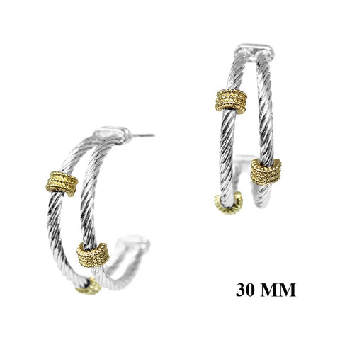 WH Earrings Silver Wired with Gold Rhinestone 1.5" E-4839SG