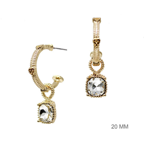 WH Earrings Gold Ribbed 1" Clear Crystal E-4836CL