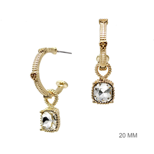 WH Earrings Gold Ribbed 1" Clear Crystal E-4836CL