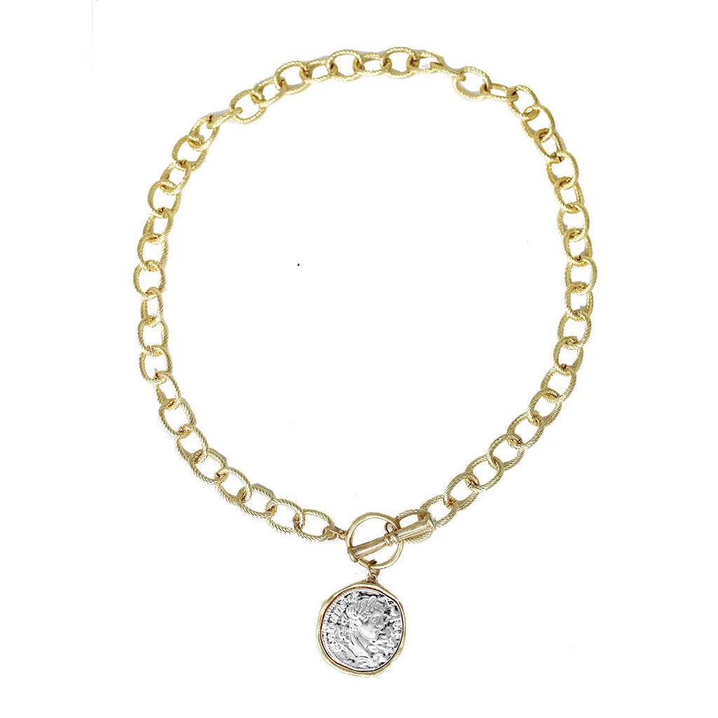 WH Gold and Silver Cross Coin Necklace N-3472GS