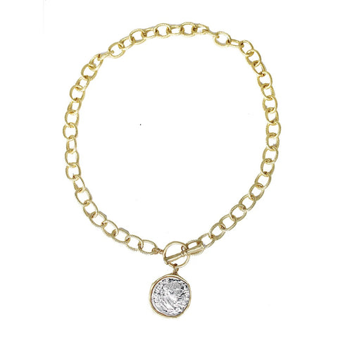 WH Gold and Silver Cross Coin Necklace N-3472GS