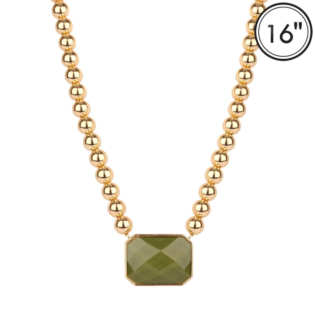 WH Necklace Gold Ball with Olive Stone N-3506OL