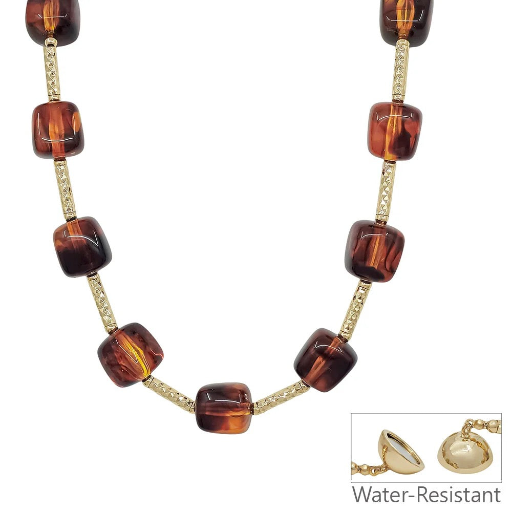 WH Necklace 16MM Brown Beaded and Gold N-3530BR