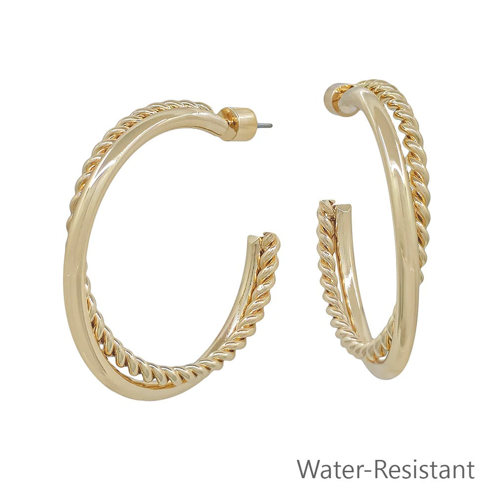 WH Earring 2" Braided Gold Hoop Twist E-4760G