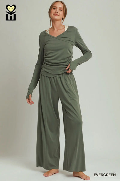 Crossover Long Sleeve Pant Set Umgee H1046