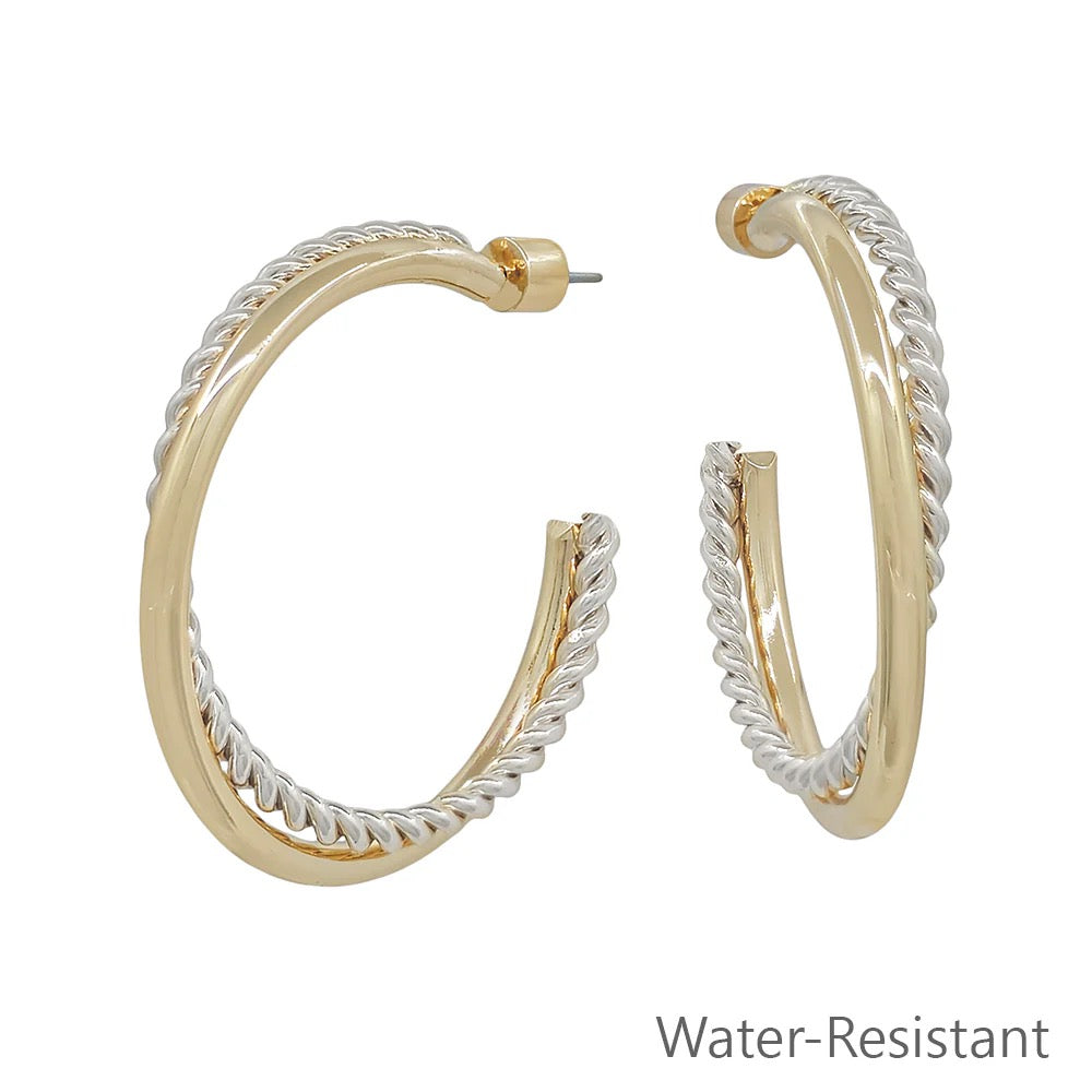 WH Earrings 2" Braided Gold and Silver E-4760GS