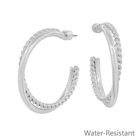 H Earrings 2" Braided Silver Hoop E-4760S